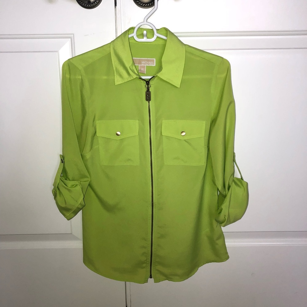 Michael Kors Lime green zip up blouse size XS
